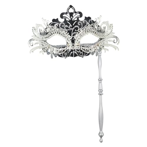 ADMAY Karnevalsmaske Maskenballmaske Weihnachts Cosplay Partyspaß: Wunderschöne Retro-Metallform mit Diamanten für Erwachsene und Kinder, handgehaltenes Metall-Halbgesichts-Set, abnehmbare (One Size) von ADMAY