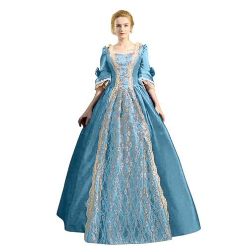 Damen Halloween Palast Kleid Renaissance Regency Cosplay Lange Flare Kleider Kostüme Vintage Mittelalter Swing Langarm Kleid Cocktail Party Prom Thema Gericht Kleid Rock Traditionelle Kleidung Dress von ADMAY