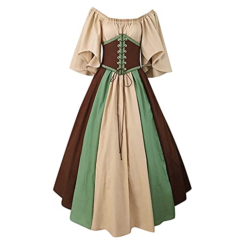 Damen Halloween Palast Kleid Renaissance Regency Cosplay Lange Flare Kleider Kostüme Vintage Mittelalter Swing Langarm Kleid Cocktail Party Prom Thema Gericht Kleid Rock Traditionelle Kleidung Dress von ADMAY