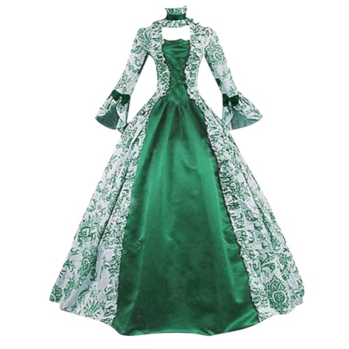 Damen Halloween Palast Kleid Renaissance Regency Cosplay Lange Flare Kleider Kostüme Vintage Mittelalter Swing Langarm Kleid Cocktail Party Prom Thema Gericht Kleid Rock Traditionelle Kleidung Dress von ADMAY