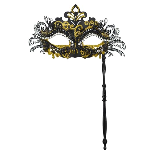 Karnevalsmaske Maskenballmaske Weihnachts Cosplay Partyspaß: Wunderschöne Retro-Metallform mit Diamanten für Erwachsene und Kinder, handgehaltenes Metall-Halbgesichts-Set, (b-Watermelon Red, One Size) von ADMAY