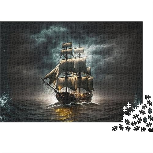 1000-Teilige Puzzles Für Erwachsene, Segelpiratenschiff-Puzzles Für Erwachsene, Holzpuzzle, Lernspiele Für Erwachsene Und Kinder, 75X50CM von ADMITO