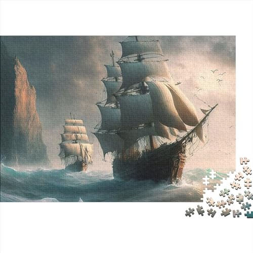 1000-Teiliges Puzzle Für Erwachsene, Segelpiratenschiff, Quadratisches Puzzle, Für Erwachsene Und Kinder, Holzbrettpuzzle, Lernspiel, Herausforderungsspielzeug, 75X50CM von ADMITO