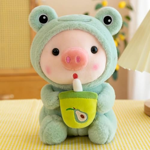 ADNOX 25cm Plüschtier Frosch Stofftier Kuscheltier, PlüschGefüllte Kuscheltier Pinguin Frosch Schwein Kuscheltier mit Milchtee Tasse Tier Weiche Puppe Geschenk für Kinder Jungen Mädchen von ADNOX