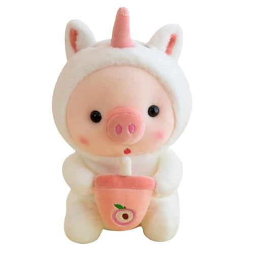 ADNOX 25cm Plüschtier Schwein Stofftier Kuscheltier, Gefüllte Kuscheltier Pinguin Frosch Schwein Kuscheltier mit Milchtee Tasse Weiche Puppe Plüsch Spielzeug für Kinder Jungen Mädchen ﻿ ﻿ von ADNOX