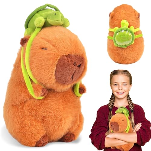 ADNOX Capibara Plüschtier, Niedliches Kapibar-Plüschtier, Realistisches Weiches Capibar-Spielzeug, Schildkröte 23 cm, Capibara Plüschkissen, Geschenk für Jungen und Mädchen von ADNOX