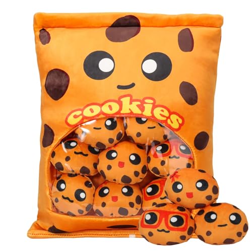 ADNOX Cookie Plüsch Kissen, Abnehmbare Cheesy Plüsch Spielzeug, Pudding Cheesy Kissen, Tasche mit Cookie Plüsch, Niedliche Cookie Dekoration Geschenk für Jugendliche, Kinder (8 Orange Cookies) von ADNOX