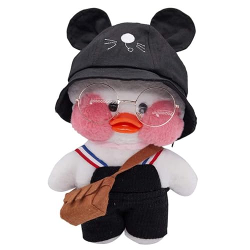 ADNOX Duck Kostüm Ente Plüschtier Weihnachten Kuscheltier Cartoon Toy Doll Niedlicher Kopfbedeckung Tasche Brille Tolle Freunde Geburtstagsgeschenk (Schwarz) von ADNOX