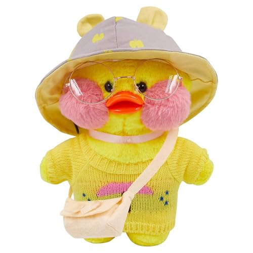 ADNOX Duck Kostüm Ente Plüschtier Weihnachten Kuscheltier Cartoon Toy Doll Niedlicher Kopfbedeckung Tasche Brille Tolle Freunde Geburtstagsgeschenk von ADNOX