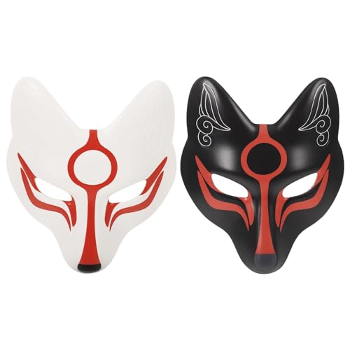 ADNOX Fuchs Maske Erwachsene Gesichtsmaske Halbmaske Japanische Kabuki Cosplay Kostüm Maske für Maskenball Karneval Fasching Mottoparty Maskerade Theater Verkleidung 2 Stück von ADNOX