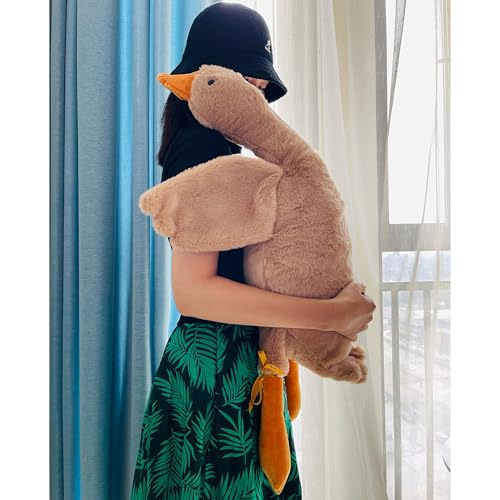 ADNOX Gans Kuscheltier, Kuscheltier Gans, Kuscheltier Plushie, Kawaii Kuscheltier Plush, Ente Kuscheltier, Großes Gänse-Stofftier (Braun., 90cm) von ADNOX