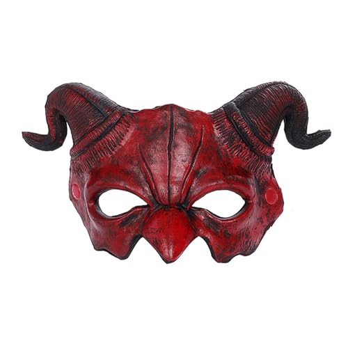 ADNOX Halloween Dämon Maske Teufel Maske Horror Halbgesicht Maske Maskerade Schaum Maske Gruselig Rot Halbgesicht Widder Horn Teufel Maske für Monster Cosplay Kostüm von ADNOX