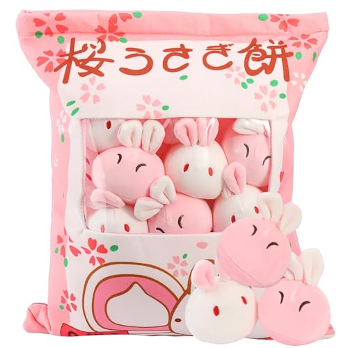 ADNOX Hase Plüsch Kissen, Niedliche Plüschtiere mit Hasenpuppen, Abnehmbare Plüschtiere Kreatives Geschenk für Kinder, Mädchen, Jungen (8 Sakura Hasen) von ADNOX