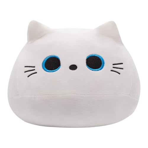 ADNOX Katze Plüschtier Kuscheltier Katzenkissen Weiches Stofftier Kopfkissen Plüsch Christmas Toy Geburtstagsfeier Geschenke Dekoration 28cm, Weiß von ADNOX