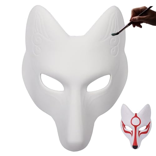 ADNOX Leere Weiße Fuchs Maske Katze Wolf Cosplay- Masken Japanische Kabuki- Masken Halloween Cosplay Gesichtsbedeckung Maskerade Party Gesicht Cover Karnevalskostümzubehör Accessoires von ADNOX