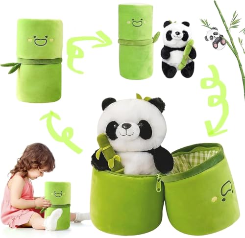 ADNOX Panda-Plüschtier, 25 cm, weiches und kuscheliges Plüsch, Pandabär mit verstecktem Sitz, aus Bambus, Flauschige Panda-Puppe für Jungen und Mädchen von ADNOX