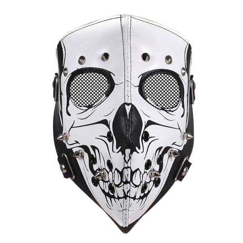 ADNOX Totenkopf Maske Leder Gesichtsmaske: Weiß Geistermaske Horror Ghost Schädel Vollgesichtsmaske Kostüm Maske für Sport Halloween Cosplay von ADNOX