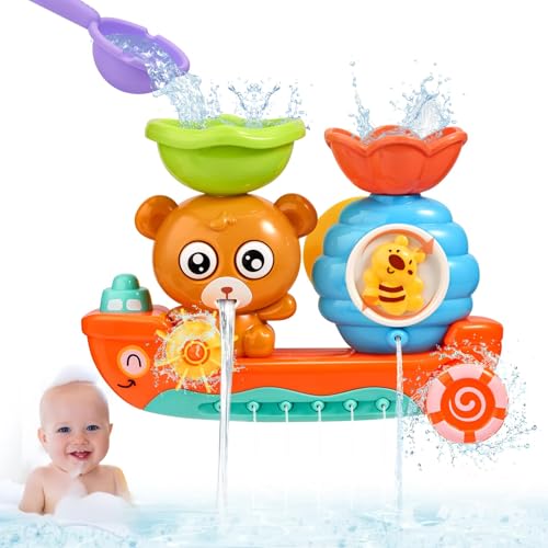 Badewannenspielzeug ab 1 2 3 4 Jahre,Badetiere Badewannen Spielzeug ab 3 4 Jahr,Badespielzeug ab 6-18 Monate,Bär und Bee Wasserspielzeug Kinder mit Tasse,Kinder Badespaß Geschenk für Jungen Mädchen von ADNOX