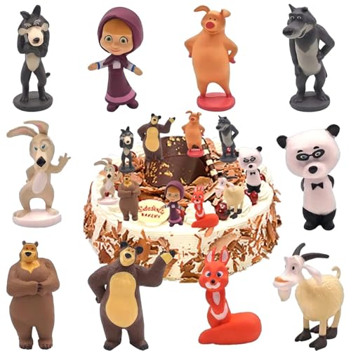 Masha und der Bär Cake Topper, 10 Stück Mascha und der Bär Mini Figures Set, Cake Figuren Dekoration, Masha Cake Topper Mini Figuren, Kuchendekorationen für Kinder und Baby Shower Lieferungen von ADNOX