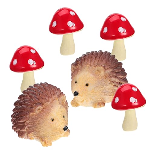 ADOCARN 1 Satz Igel-pilz-Set Gartenschmuck Pilzdekor Winzige Igel Mini-tierfiguren Miniaturfiguren Landschaftsfiguren Mini-landschaftsdekoration Mini-gartendekoration Miniaturgarten Harz von ADOCARN