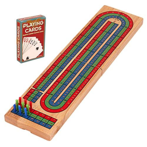 ADOCARN 1 Satz Krippenbrett Mit Karten Und Stiften Schachbrett Cribbage-brettspiel Brettspiel Versorgung Spielbrett Aus Massivem Holz Klassisches Cribbage-Board Krippe Mit Zubehör Hölzern von ADOCARN