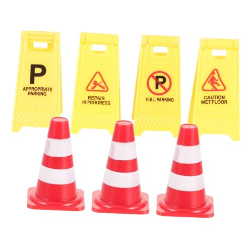 ADOCARN 1 Satz Puppenhaus-Warnschild Verkehr Spielzeugauto-aufbewahrung Kleine Straßenschilder Zapfen Kleinkindspielzeug Autokinder Auto Spiele Kid Play Matte Yellow Plastik von ADOCARN