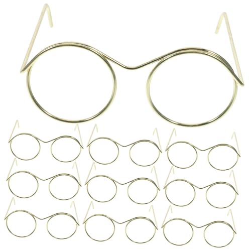 ADOCARN 10st Mini-brillenspielzeug Puppensonnenbrille Für Wichtel Mini -puppenzubehör Bastelsonnenbrille Für Puppen Süße Mädchenpuppe Mit Flexiblen Gelenken Bausatz Miniatur Golden Stahl von ADOCARN