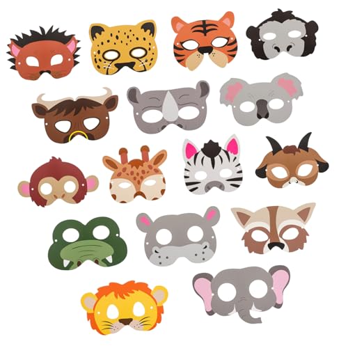 ADOCARN 16St Party-Maske tierische Papiermaske Dschungeltiermaske Tierkostüm Tiermasken-Set Papiermasken Halloween-Maske halloween masken Tiermasken Gastgeschenke Partymasken aus Papier von ADOCARN