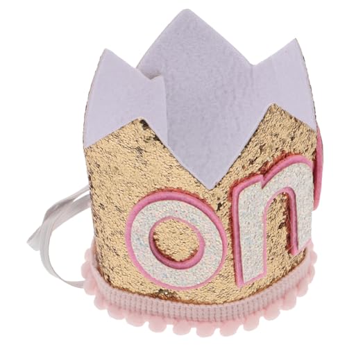 ADOCARN 1stk Kronen Stirnband -geburtstags-kopfschmuck- Tiara-hut Zum 1. Geburtstag Glitzer Prinzessin Glitzer Kopfbedeckungen Für Die Babyparty Partyzubehör Rosa Stoff von ADOCARN