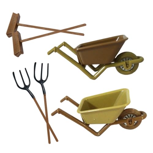 ADOCARN 2 Sets Puppenhaus Mini Kunststoff Kinderwagen Gartengeräte Pflanzen Schubkarre Mini Werkzeugsatz Modell Miniatursatz Gartenzubehör Artikel Indoor Gartensatz Dinge Miniaturen von ADOCARN