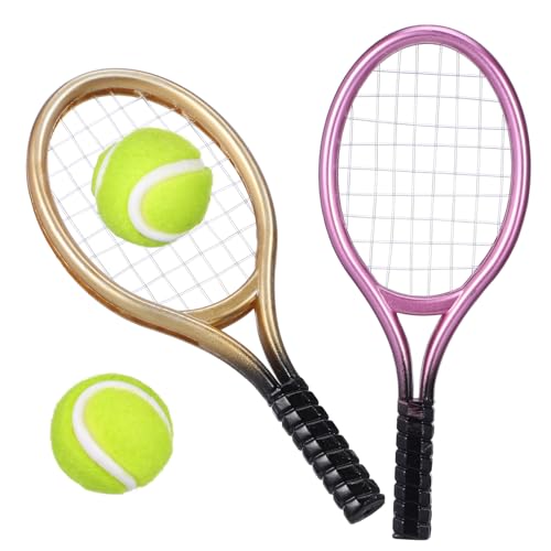 ADOCARN 2 Sets Tennisschläger Tennis Mini Tennisbälle Zubehör Netz Sport Tennisschläger Figur Tennis Weihnachtsschmuck Mini DIY Miniatur Raquette Schläger Kit Aus von ADOCARN