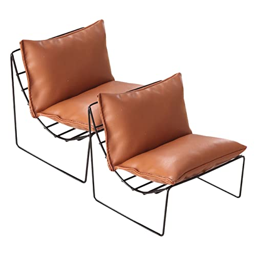 ADOCARN 2 Stück Eisensofa Stuhl Mini Chaiselongue Sofas Stühle Retro Couches Loungesessel Liegestuhl Miniaturstuhl Ministuhl Modell Puppenmöbel Haut Hellbraun von ADOCARN