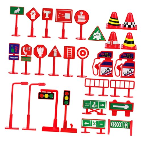 ADOCARN 28 STK Verkehrszeichen verkehrserziehung verkehrsschilder Verkehrspädagogik spielsachen für draußen Ampel Miniatur-Straßensperrenschild Zapfen Mini- Minikegel PVC von ADOCARN