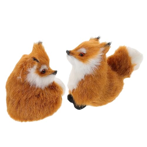 ADOCARN 2St kleine fuchsverzierung Fuchs-Ornament Simulationstiere Fuchsplüsch Waldtierfiguren Plüsch Tierfigur Plüschtier Fuchs-Kuscheltiere Tierornament Fuchs Kunstfell Light Brown von ADOCARN