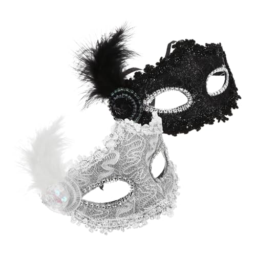 ADOCARN 2st Gesichtsrequisiten Halloween Espejuelos Para Mujer Venezianische Maskerade Flamme Gläser Plume-design-maske Party-deko-maske Maskerade-maske Schickes Maskendekor Feder Weiß von ADOCARN