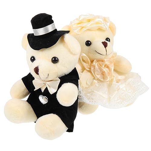 ADOCARN 2st Hochzeitsbärenpuppe Spielzeug Plüsch Personalisierter Bär Großer Hase Tragen Ausgestopft Ornamente Niedlich Stofftier Bär Bärenverzierung Exquisite Bärenpuppe Pp Baumwolle Weiß von ADOCARN