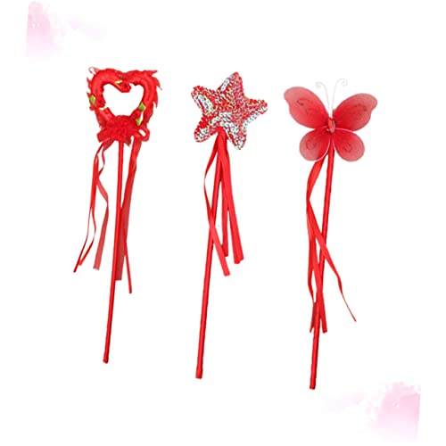 ADOCARN 3St Feenstab Spielzeugstäbe für Mädchen Herzfee Zauberstäbe Party Zauberstab Zauberstäbe für Kinder der Zauberstab Fairy Wand verkleidung Kinder Feenstäbe Pentagramm-Zauberstab rot von ADOCARN