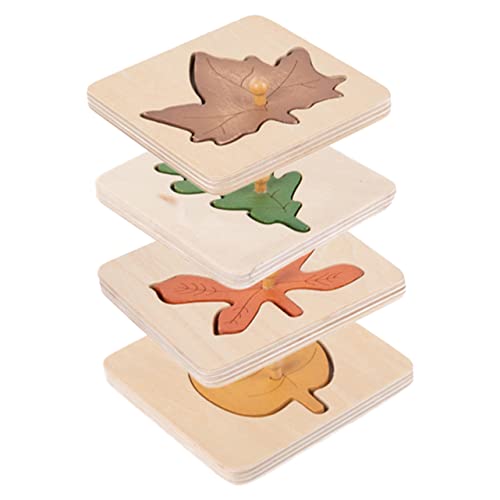 ADOCARN 4 Stück Blatt-Puzzle Lernspielzeug Für Kognitives Puzzle- Blätter Puzzle- Zappeln Frühpädagogisches Vorschulrätsel Gefälschte Blätter Holz von ADOCARN