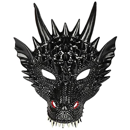 ADOCARN Drachenmaske Gruselige Tiermasken Drachenhut Halloween-Kostüme für Kinder Drachenhörner halloween masken halloweenmaske Drachenkostüm Halloween-Drachen-Gesichtsmaske Pu Black von ADOCARN