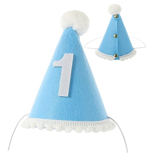 ADOCARN Geburtstagskrone Baby Hut Zum 1. Geburtstag Motorhaube Blauer Geburtstagshut -stirnband Babyspielzeug Kindermütze Kappe Erster Geburtstag Erster Geburtstag Hut Stirnband Vlies Blue von ADOCARN