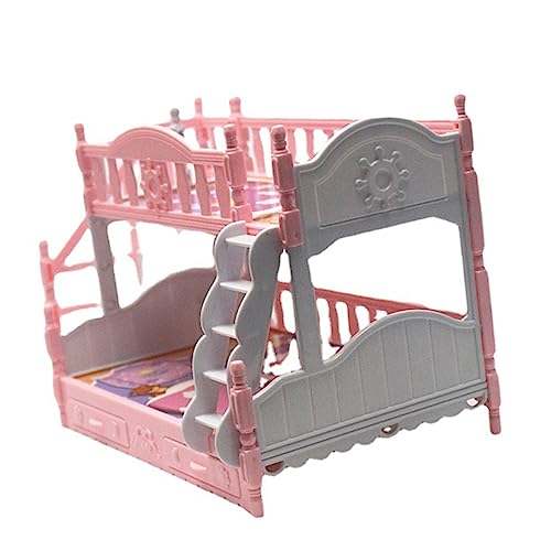 ADOCARN Simulationsbett puppenhaus Bett Bettmodell Puppenhausmöbel-Spielset Mädchenspielzeug Mini-Hausbett stockbett bunk Bed Miniatur Holzbett Miniatur-Etagenbett Plastik Rosa von ADOCARN