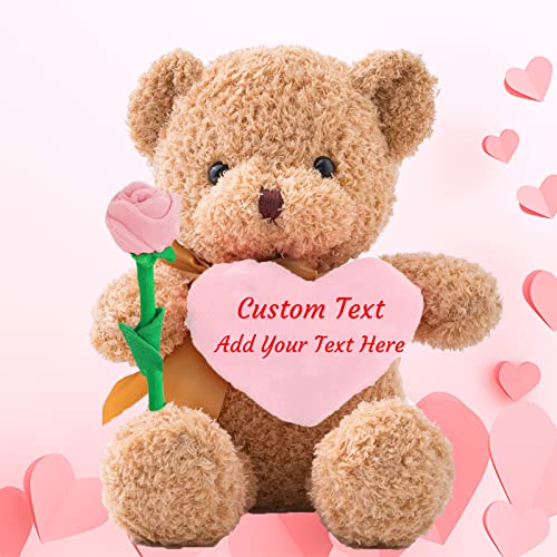 ADORSUN Personalisiert ValentinsGeschenke Teddybär mit Herz, Personalisierte Teddybär mit Rose und Schleife, ValentinsGeschenke für Männer Geburtstagsgeschenk für Frauen Abschluss Geschenk (25cm) von ADORSUN