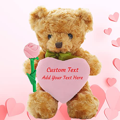 ADORSUN Personalisiert ValentinsGeschenke Teddybär mit Herz, Personalisierte Teddybär mit Rose und Schleife, ValentinsGeschenke für Männer Geburtstagsgeschenk für Frauen Abschluss Geschenk (25cm) von ADORSUN