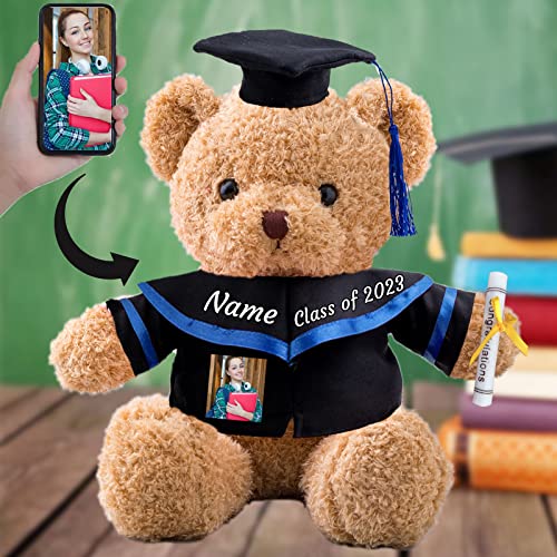 ADORSUN Personalisierte Geschenke Teddybär mit Text+Foto, GraduationBär Personalisierte Teddybär für Graduation 2024 Schulabschluss Geschenk für Sie Oberschule/Hochschule Graduation (30cm-Text+Foto) von ADORSUN