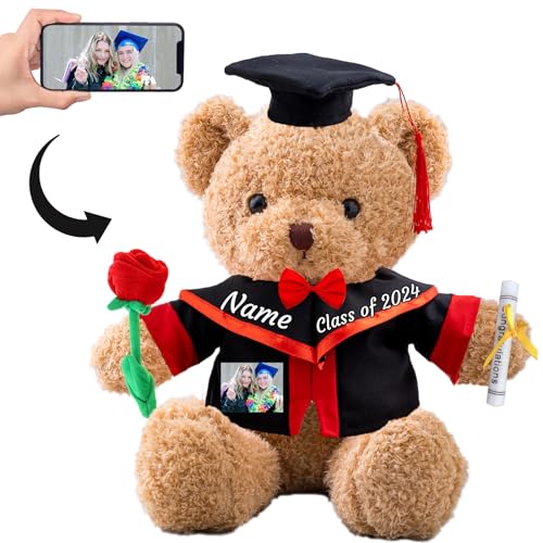 ADORSUN Personalisierter Abschluss-Teddybär, Abschlussgeschenke für Ihn & Sie mit Text+Foto, Abschlussbär als Personalisiertes Abschlussgeschenk für MädchenJungen zum Abschluss 2024 (30cm) von ADORSUN