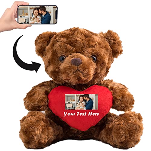 ADORSUN Teddybär mit Personalisierter Text+ Foto, Teddybär mit Herz für Valentinstag Hochzeit Jubiläum Geburtstagsgeschenk ValentinsGeschenke Mann sie Besondere ValentinsGeschenkee (20cm) von ADORSUN