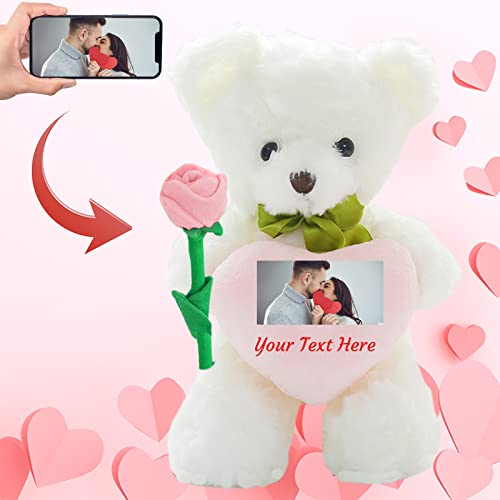 ADORSUN Teddybär mit Rose und Schleife mit Personalisierter Text+ Foto, Teddybär mit Herz für Valentinstag Hochzeit Jubiläum ValentinsGeschenke Mann sie Besondere ValentinsGeschenkee (40cm) von ADORSUN