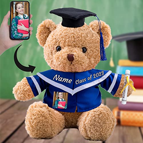 Abschlussgeschenke für sie Personalisierter Teddybär mit Text+Foto, Plüschbär Personalisierte Geschenke als Abschlussgeschenke für ihn 2024 Oberschule/ Hochschule Graduation 2024 (30 cm-Text+Foto) von ADORSUN