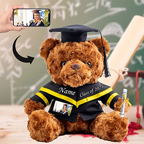 Abschlussgeschenke für sie Personalisierter Teddybär mit Text+Foto, Plüschbär Personalisierte Geschenke als Abschlussgeschenke für ihn 2024 Oberschule Hochschule Abschlussgeschenke (20 cm-Text+Foto) von ADORSUN