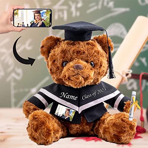 Abschlussgeschenke für sie Personalisierter Teddybär mit Text+Foto, Plüschbär Personalisierte Geschenke als Abschlussgeschenke für ihn 2024 Oberschule Hochschule Abschlussgeschenke (20 cm-Text+Foto) von ADORSUN